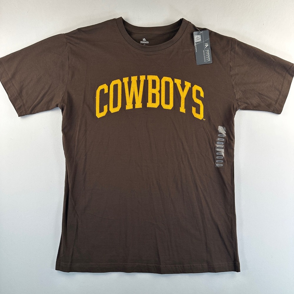 NWT Wyoming Cowboys Embroidered‎ T-Shirt Brown Yellow Men's L University Sports